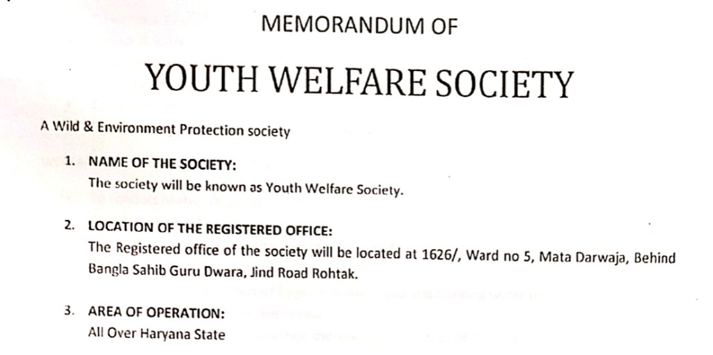 Memorandum of Youth Welfare Society